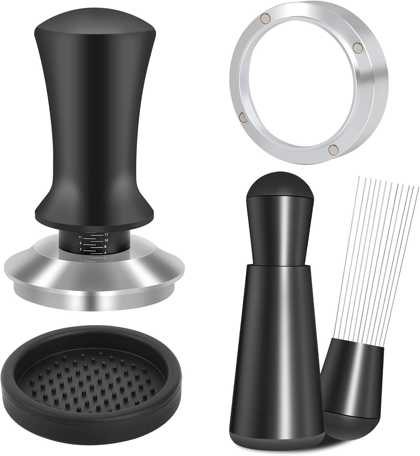 Reoszeank 51mm Espresso Accessories Kit, Spring Loaded Calibrated Tamper, WDT Tool and Dosing Funnel Set Fits Delonghi CASABREWS and atatix 51 mm Espresso Coffee Machines and Portafilter