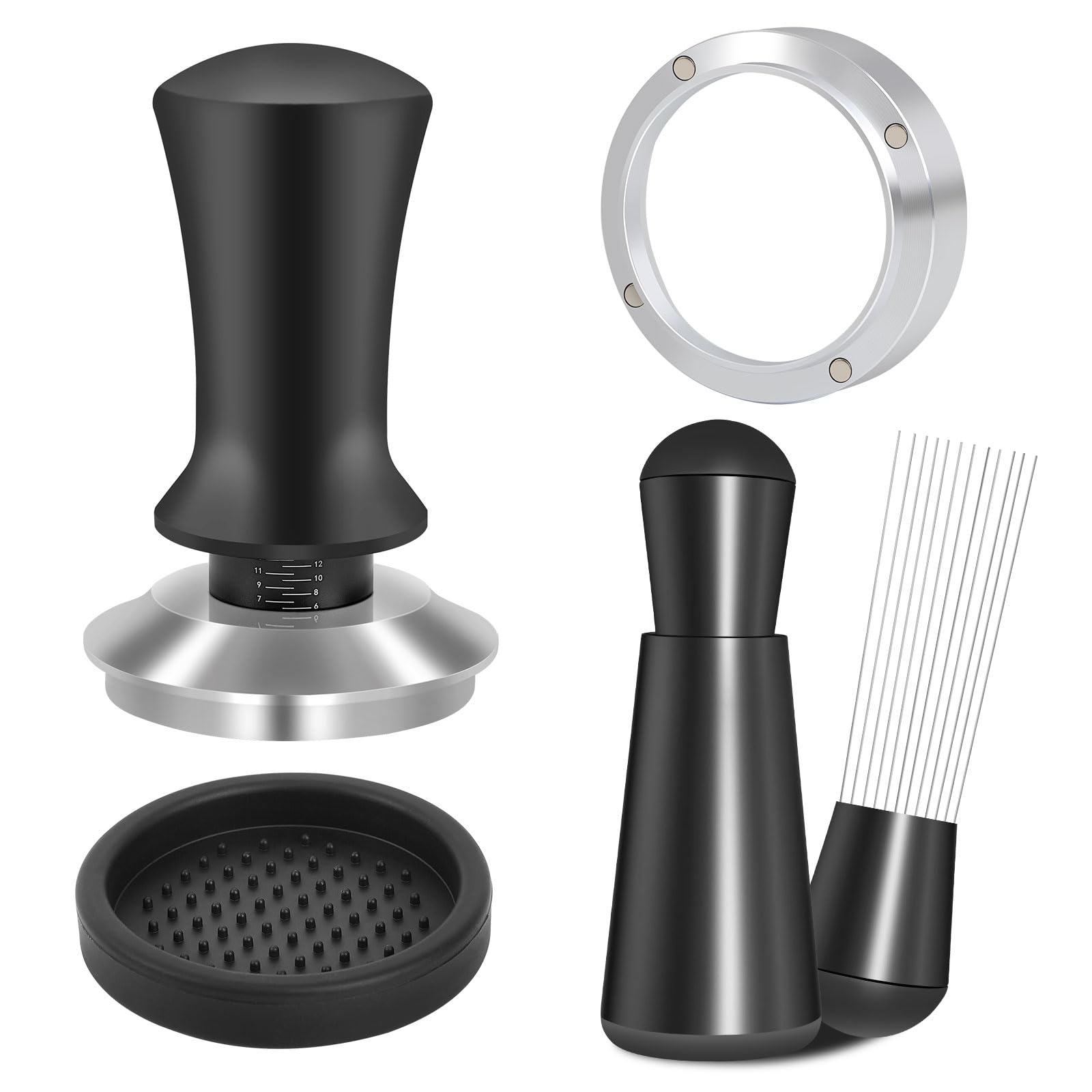 Reoszeank 51mm Espresso Accessories Kit, Spring Loaded Calibrated Tamper, WDT Tool and Dosing Funnel Set Fits Delonghi CASABREWS and atatix 51 mm Espresso Coffee Machines and Portafilter